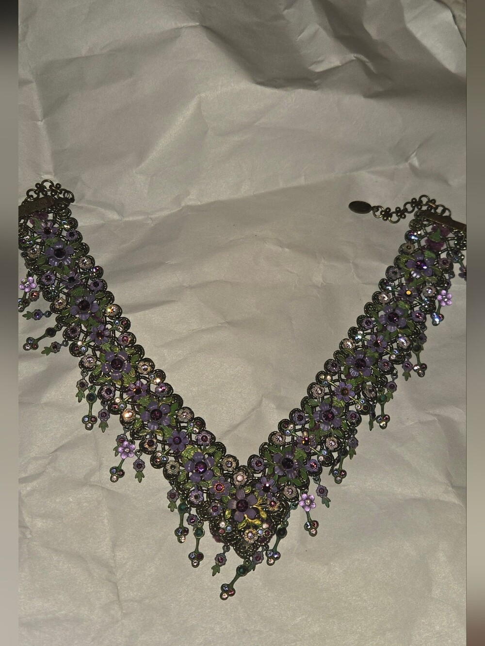Gorgeous Michael Negrin Purple Floral Statement Choker Bib Necklace